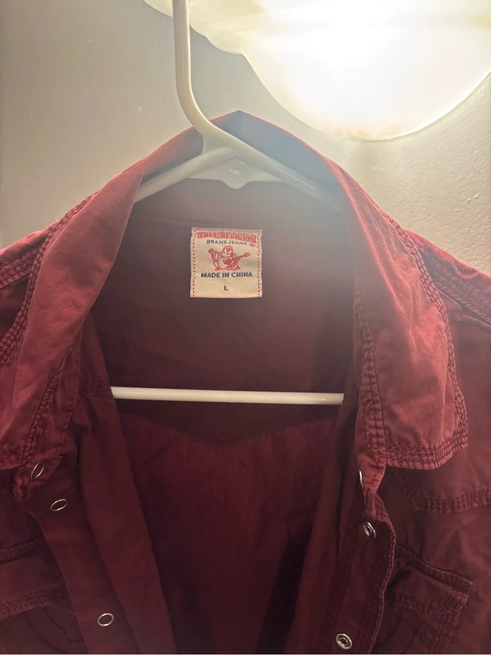 Men's Burgundy true religion Button-Up shirt